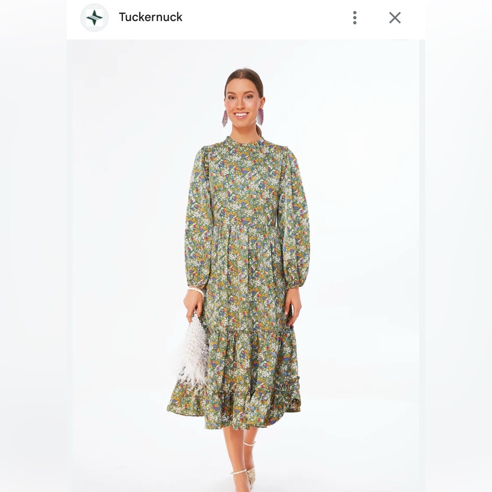 Hyacinth House Green Floral Holly Long Sleeve Midi Dress Size Large